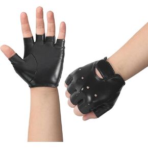 Luwint Kids Faux Leather Fingerless Gloves for Cycling Cosplay Costume Dancing, Boys Girls 4-10 Years