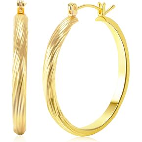 14K Gold Hoop Earrings For Women Trendy 14K Gold Earrings Classic Line Shiny Polished Hypoallergenic Earrings for Women (35MM)