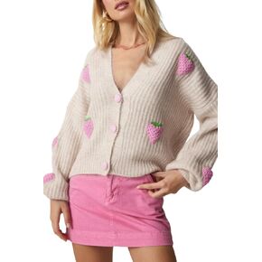 سترة صوفية نسائية مقصوصة لخريف 2024 خفيفة الوزن وأكمام طويلة مفتوحة من الأمام وزر على شكل حرف V ومطبوعة بالأزرار المحبوكة in Kuwait