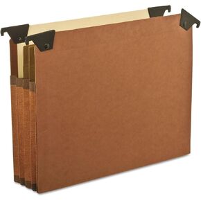Pendaflex 45422 3 1/2" Hanging File Pockets with Swing Hooks, 1/5 Tab, Letter, Brown (Box of 5), Red