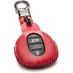 Vitodeco Genuine Leather Smart Key Fob Case Cover Compatible with Mini Cooper, Clubman, Hardtop, Convertible, Countryman 2025 (3 or 4 Buttons, Red)