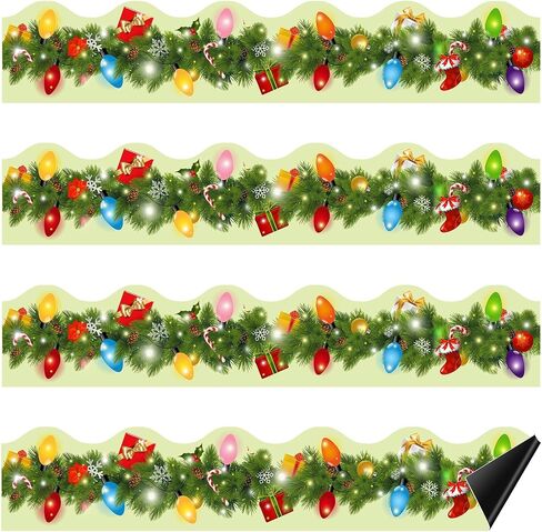 Zhanmai 24 Pcs Christmas Magnetic Bulletin Board Border 23.6 Ft Christmas Lights Magnet Decoration Border Strips Xmas Wreath Magnetic Border for Classroom Office Whiteboard Blackboard Chalkboard in Saudi Arabia