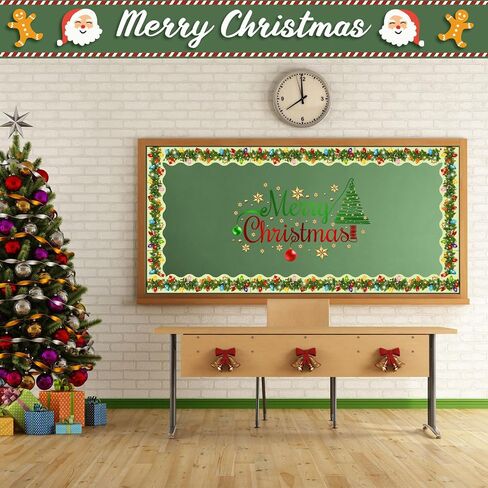 Zhanmai 24 Pcs Christmas Magnetic Bulletin Board Border 23.6 Ft Christmas Lights Magnet Decoration Border Strips Xmas Wreath Magnetic Border for Classroom Office Whiteboard Blackboard Chalkboard in Saudi Arabia