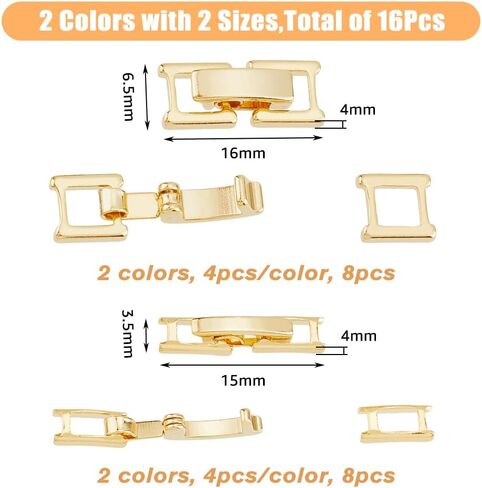 SUPERFINDINGS 16Pcs 4 Styles 15mm/16mm Real 24K Gold Fold Over Clasps Golden Brass Bracelet Necklace Jewelry Extender Foldover Extension Clasps Watch Band Clasps Closure End Caps for Jewelry Extender in Saudi Arabia