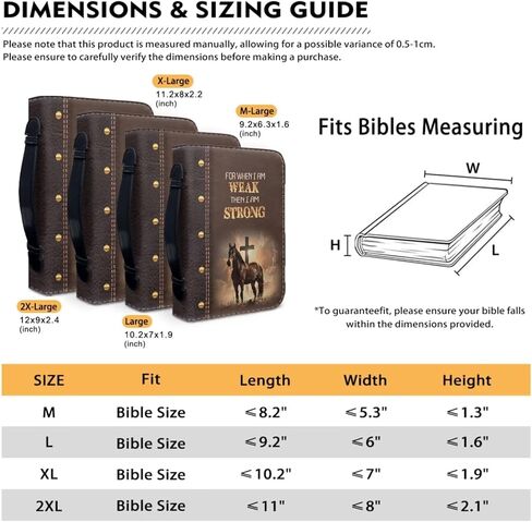 Strong Horse Cross Brown Print Faux Leather Bible Covers for Women Men Book Carrying Case with Bookmarks Zippered Bible Carrier Bag Book Protector Christian Bag, 2XL in Kuwait