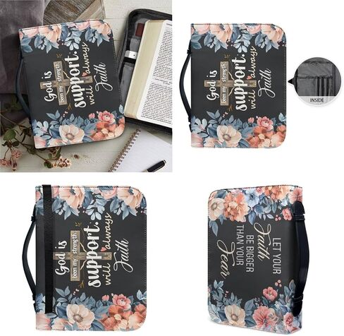 Strong Horse Cross Brown Print Faux Leather Bible Covers for Women Men Book Carrying Case with Bookmarks Zippered Bible Carrier Bag Book Protector Christian Bag, 2XL in Kuwait