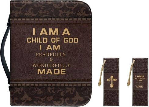 Strong Horse Cross Brown Print Faux Leather Bible Covers for Women Men Book Carrying Case with Bookmarks Zippered Bible Carrier Bag Book Protector Christian Bag, 2XL in Kuwait