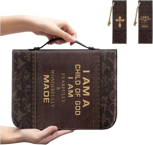 Strong Horse Cross Brown Print Faux Leather Bible Covers for Women Men Book Carrying Case with Bookmarks Zippered Bible Carrier Bag Book Protector Christian Bag, 2XL in Kuwait