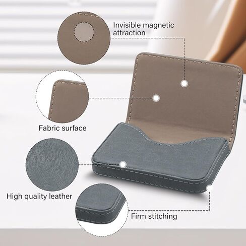 Business Card Holder, RFID Blocking PU Leather Wallet with Magnetic for Women and Men, Name ID Credit Card Case, Portable Stylish Carrier Purse for Business Social -PW Gray in Kuwait