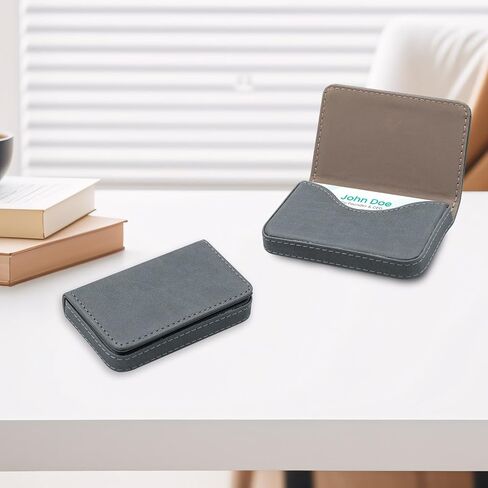 Business Card Holder, RFID Blocking PU Leather Wallet with Magnetic for Women and Men, Name ID Credit Card Case, Portable Stylish Carrier Purse for Business Social -PW Gray in Kuwait