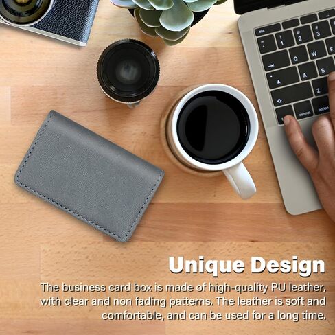 Business Card Holder, RFID Blocking PU Leather Wallet with Magnetic for Women and Men, Name ID Credit Card Case, Portable Stylish Carrier Purse for Business Social -PW Gray in Kuwait