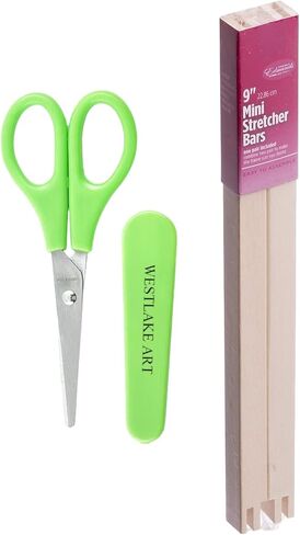 Mini Stretcher Bars 9""X0.5"" 1.1oz, Bundled With Paper Scissors, Kiln-Dried Wood, Canvas Stretcher, Easy Assembly, For Needlework & Canvas Art Projects [Pack Of 1] in Saudi Arabia
