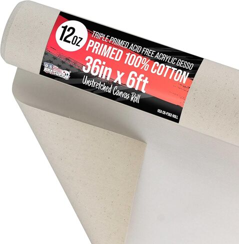 U.S. Art Supply 12" Wide x 2 Yards (6 Feet) Long Unstretched Canvas Roll - 100% Cotton, 12-Ounce Triple Primed Gesso, Acid-Free - Pro Artist Quality, Oil & Acrylic Painting, Murals - Cut To Frame Size in Kuwait