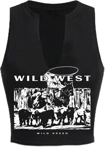 Remidoo Women's Casual Graphic V Neck Crop Tank Top Sleeveless Summer Muscle Top Shirt in Saudi Arabia