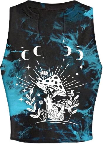 Remidoo Women's Casual Graphic V Neck Crop Tank Top Sleeveless Summer Muscle Top Shirt in Saudi Arabia