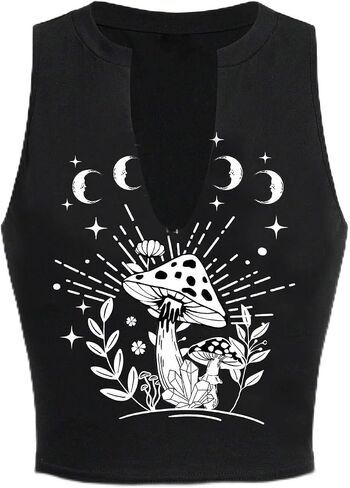 Remidoo Women's Casual Graphic V Neck Crop Tank Top Sleeveless Summer Muscle Top Shirt in Saudi Arabia