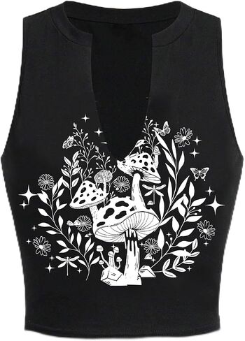 Remidoo Women's Casual Graphic V Neck Crop Tank Top Sleeveless Summer Muscle Top Shirt in Saudi Arabia