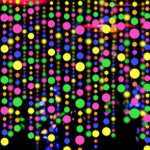 120feet UV Round Dot Paper Neon Garland Neon Streamers Neon Decorations Glow Party UV Reactive Black Light Neon Party Favors Glow in The Dark Party Supplies for Party Wedding Birthday Garlands in Saudi Arabia