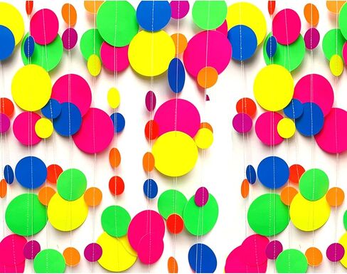 120feet UV Round Dot Paper Neon Garland Neon Streamers Neon Decorations Glow Party UV Reactive Black Light Neon Party Favors Glow in The Dark Party Supplies for Party Wedding Birthday Garlands in Saudi Arabia