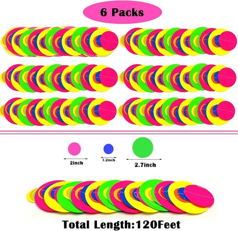 120feet UV Round Dot Paper Neon Garland Neon Streamers Neon Decorations Glow Party UV Reactive Black Light Neon Party Favors Glow in The Dark Party Supplies for Party Wedding Birthday Garlands in Saudi Arabia