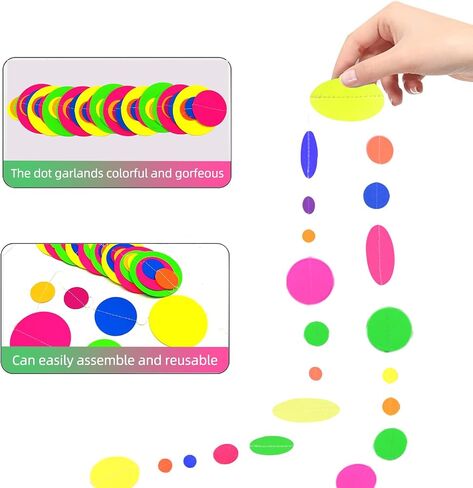 120feet UV Round Dot Paper Neon Garland Neon Streamers Neon Decorations Glow Party UV Reactive Black Light Neon Party Favors Glow in The Dark Party Supplies for Party Wedding Birthday Garlands in Saudi Arabia