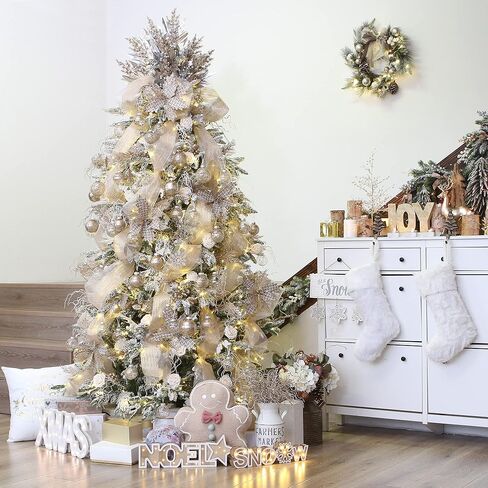 Sea Team 24-Pack Artificial Glitter Pine Tree Twig Ornaments, Decorative Sticks, Glittery Stems, Picks, Branches for Christmas Tree, Small Vase, Holiday, Wedding, Party (14 Inches, Champagne) in Kuwait