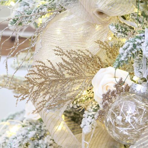 Sea Team 24-Pack Artificial Glitter Pine Tree Twig Ornaments, Decorative Sticks, Glittery Stems, Picks, Branches for Christmas Tree, Small Vase, Holiday, Wedding, Party (14 Inches, Champagne) in Kuwait