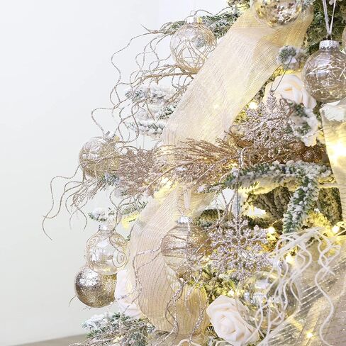 Sea Team 24-Pack Artificial Glitter Pine Tree Twig Ornaments, Decorative Sticks, Glittery Stems, Picks, Branches for Christmas Tree, Small Vase, Holiday, Wedding, Party (14 Inches, Champagne) in Kuwait