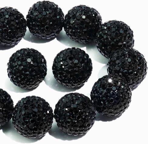 Dowarm 16MM Black Rhinestone Beads for Crafting, Round Polymer Clay Crystal Beads for Jewelry Making Bracelet Necklace Earring Beaded Pen, Fancy Shamballa Pave Disco Ball Diamond Beads, 20PCS in Kuwait