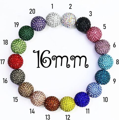 Dowarm 16MM Black Rhinestone Beads for Crafting, Round Polymer Clay Crystal Beads for Jewelry Making Bracelet Necklace Earring Beaded Pen, Fancy Shamballa Pave Disco Ball Diamond Beads, 20PCS in Kuwait