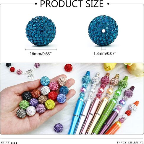 Dowarm 16MM Black Rhinestone Beads for Crafting, Round Polymer Clay Crystal Beads for Jewelry Making Bracelet Necklace Earring Beaded Pen, Fancy Shamballa Pave Disco Ball Diamond Beads, 20PCS in Kuwait