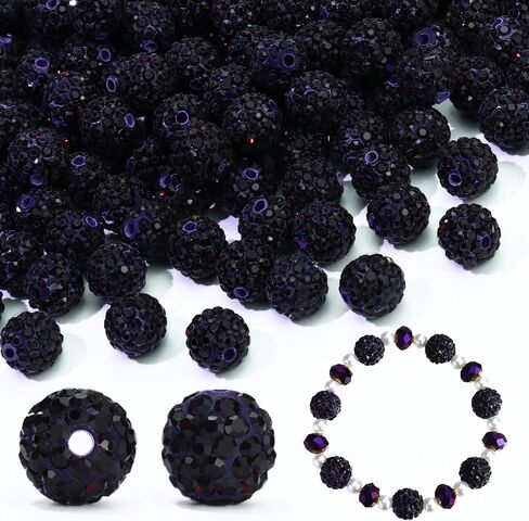 Dowarm 16MM Black Rhinestone Beads for Crafting, Round Polymer Clay Crystal Beads for Jewelry Making Bracelet Necklace Earring Beaded Pen, Fancy Shamballa Pave Disco Ball Diamond Beads, 20PCS in Kuwait