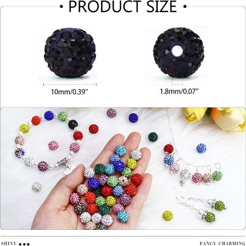 Dowarm 16MM Black Rhinestone Beads for Crafting, Round Polymer Clay Crystal Beads for Jewelry Making Bracelet Necklace Earring Beaded Pen, Fancy Shamballa Pave Disco Ball Diamond Beads, 20PCS in Kuwait