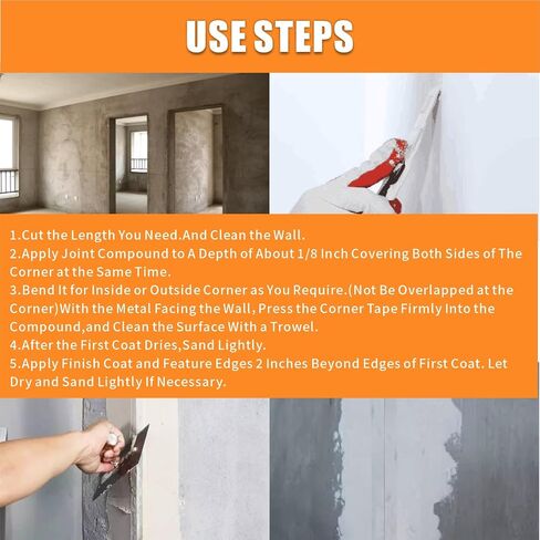UNRUNFO-Reinforced-Drywall-Corner-Tape-for-Walls - Drywall Inside Outside Corner Tape with Metal, 2IN*100FT,1*ROLL, No Adhesive Side in Saudi Arabia