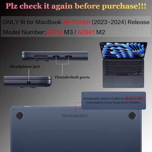 CISSOOK Compatible with MacBook Air 15 inch Case M3 Chip A3114 / M2 Chip A2941 Model 2024 2023 Release, Durable & Slim Protective Hard Shell Case Cover for MacBook Air 15.3" M2 M3 Case - Gray Clear in Kuwait