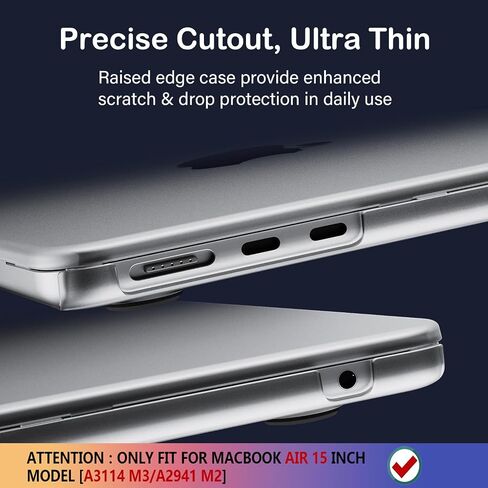 CISSOOK Compatible with MacBook Air 15 inch Case M3 Chip A3114 / M2 Chip A2941 Model 2024 2023 Release, Durable & Slim Protective Hard Shell Case Cover for MacBook Air 15.3" M2 M3 Case - Gray Clear in Kuwait