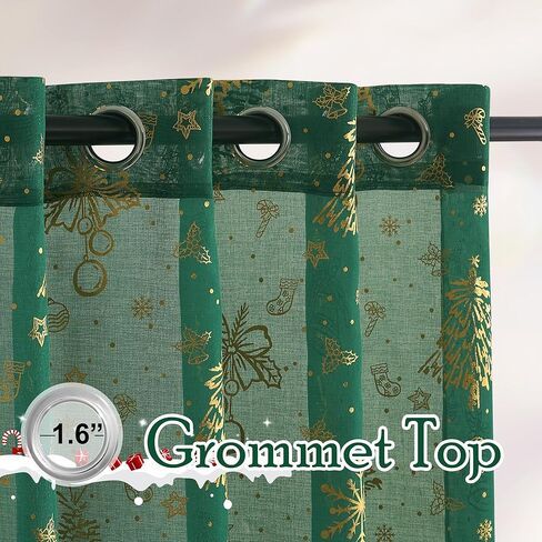 ستائر NICETOWN الشفافة لعيد الميلاد لغرفة المعيشة، ستائر خضراء بطول 84 بوصة لغرفة النوم مع ستائر نافذة بتصميم جروميت لديكور المنزل، بعرض 52 بوصة لغرفة النوم والمطبخ، لوحتين in Kuwait
