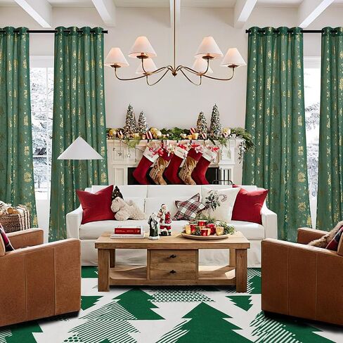 ستائر NICETOWN الشفافة لعيد الميلاد لغرفة المعيشة، ستائر خضراء بطول 84 بوصة لغرفة النوم مع ستائر نافذة بتصميم جروميت لديكور المنزل، بعرض 52 بوصة لغرفة النوم والمطبخ، لوحتين in Kuwait