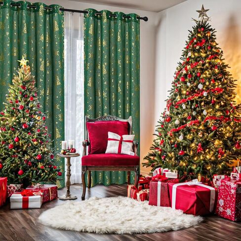 ستائر NICETOWN الشفافة لعيد الميلاد لغرفة المعيشة، ستائر خضراء بطول 84 بوصة لغرفة النوم مع ستائر نافذة بتصميم جروميت لديكور المنزل، بعرض 52 بوصة لغرفة النوم والمطبخ، لوحتين in Kuwait