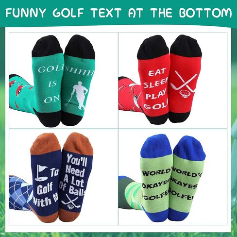 4 Pairs Cute Golf Socks Colorful Cotton Novelty Gifts for Men Funny Casual Sports Themed Crew Socks for Christmas Father's Day Birthday in Kuwait