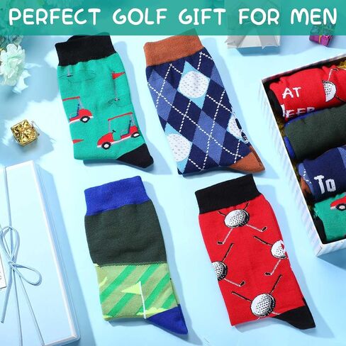 4 Pairs Cute Golf Socks Colorful Cotton Novelty Gifts for Men Funny Casual Sports Themed Crew Socks for Christmas Father's Day Birthday in Kuwait