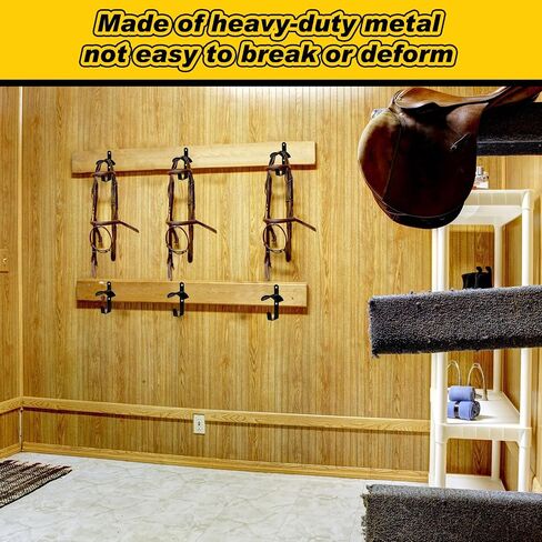 Hicarer 2 Counts Horse Bridle Rack Black Bridle Holder with Hook and 4 Screws Wall Mount Bridle Hooks Metal Bridle Bracket for Horse Barn Tack Room Stall Storage Horse Race Derby Day Supplies in Saudi Arabia