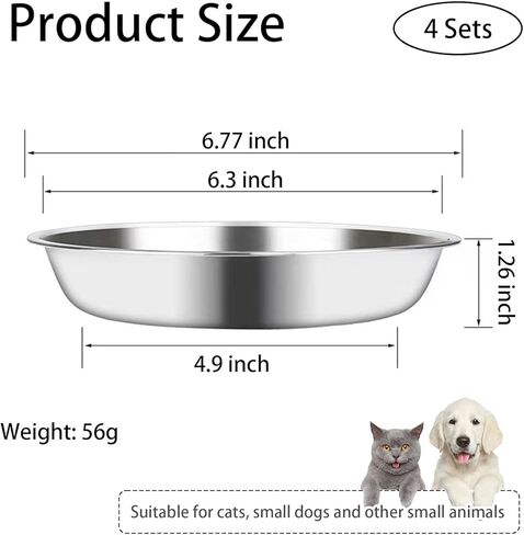 Stainless Steel Cat Feeder, 6.14 inch Wide Shallow Cat Bowls with Whisker Relief, Includes Non-Slip Placemat, Set of 8 for Small Dog & Cat in Kuwait