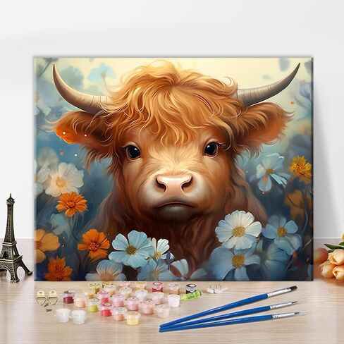 TUMOVO Highland Cow Paint by Numbers for Adults Cow Flower Adults' Paint-by-Number Kits Highland Cattle Adult Paint by Number DIY Painting by Numbers for Adults Home Wall Decor, 16 x20 Inch in Saudi Arabia