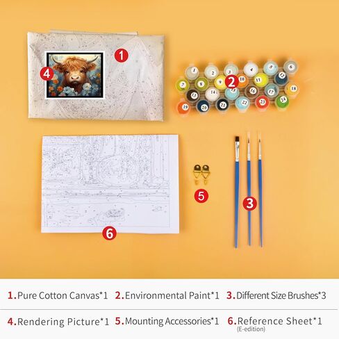 TUMOVO Highland Cow Paint by Numbers for Adults Cow Flower Adults' Paint-by-Number Kits Highland Cattle Adult Paint by Number DIY Painting by Numbers for Adults Home Wall Decor, 16 x20 Inch in Saudi Arabia