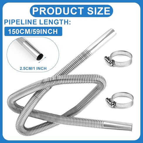 59in Diesel Heater Exhaust Pipe, 1" Inner Diameter Flexible Exhaust Tubing Stainless Steel Parking Air Heater Exhaust Hose Generator Exhaust Extension Pipe Car Accessories in Saudi Arabia