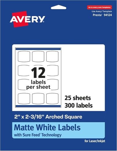 ملصقات مربعة مقوسة باللون الأبيض غير اللامع من Avery مع تغذية مؤكدة، 2 بوصة × 2-3/16 بوصة، 300 ملصق أبيض، طباعة إلى الحافة، لاصق ملصق دائم، ملصقات قابلة للطباعة بالليزر/النافثة للحبر in Saudi Arabia