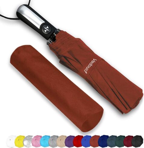 USA Folding Umbrella 10 Ribs Compact Travel Umbrella with Teflon Coating, Automatic Umbrellas Anti UV Coating Folding Umbrellas, Brown in Saudi Arabia