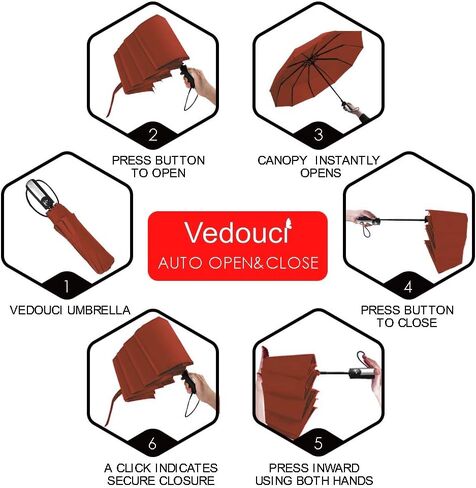 USA Folding Umbrella 10 Ribs Compact Travel Umbrella with Teflon Coating, Automatic Umbrellas Anti UV Coating Folding Umbrellas, Brown in Saudi Arabia