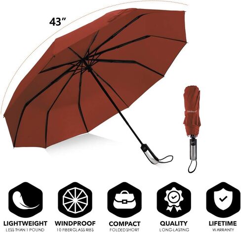 USA Folding Umbrella 10 Ribs Compact Travel Umbrella with Teflon Coating, Automatic Umbrellas Anti UV Coating Folding Umbrellas, Brown in Saudi Arabia